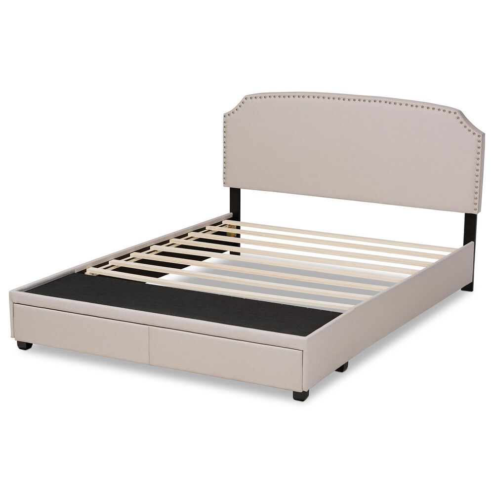 Baxton Studio Larese Queen Beige Fabric Upholstered Storage Bed with 2 Drawers in Black, , large