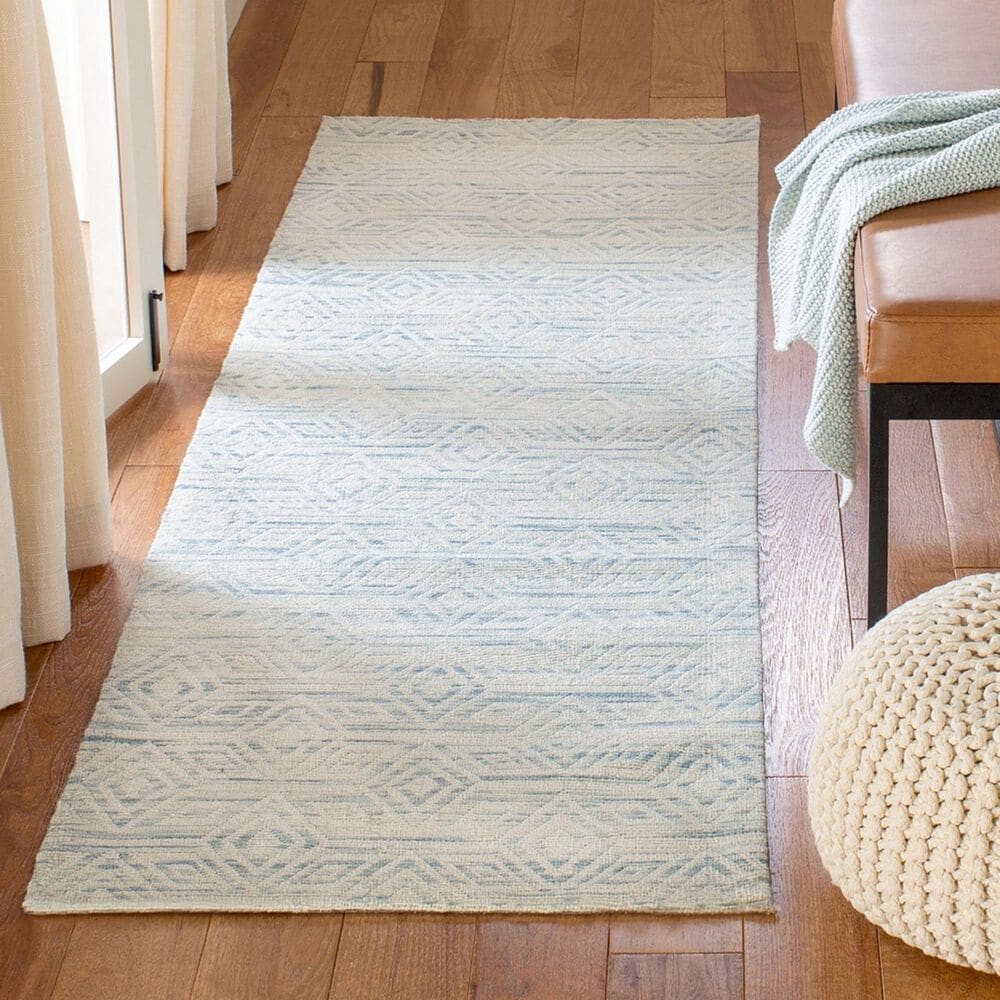 Safavieh Marbella Diamond Geometric 2&#39;3&quot; x 8&#39; Light Blue and Ivory Runner, , large