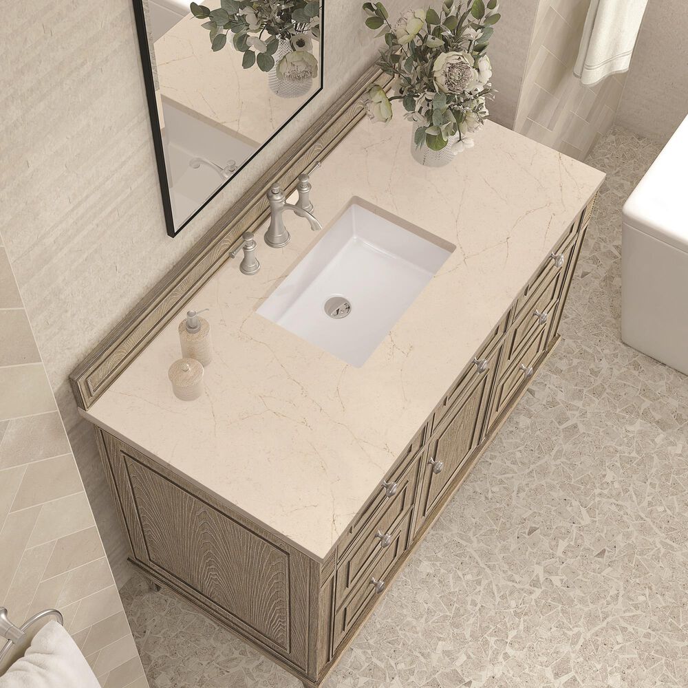 James Martin Vanities Lorelai 48&quot; Single Vanity in Whitewashed Oak with 3 cm Eternal Marfil Quartz Top, , large