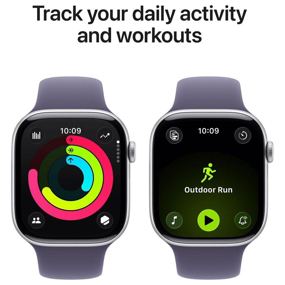 Apple Watch Series 11 (GPS+Cellular) 46mm Aluminum Case with Purple Fog Sport Band - S/M in Silver and 2-Year AppleCare+, , large