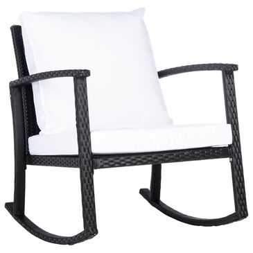 Safavieh Bradbury Patio Rocking Chair with White Cushion in Black, , large