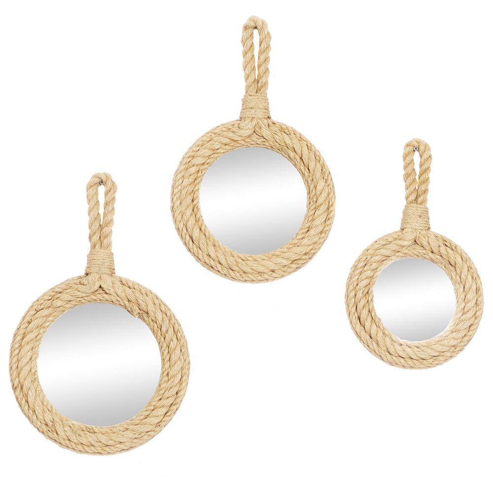 Maple and Jade Rope Wall Mirror in Light Brown &#40;Set of 3&#41;, , large