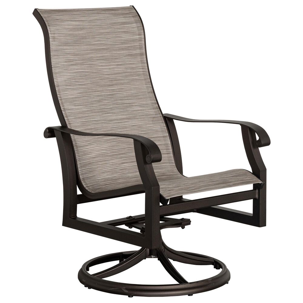Woodard Cortland Sling High Back Swivel Rocking Dining Armchair in Watercolor Tweedy Pearly, , large