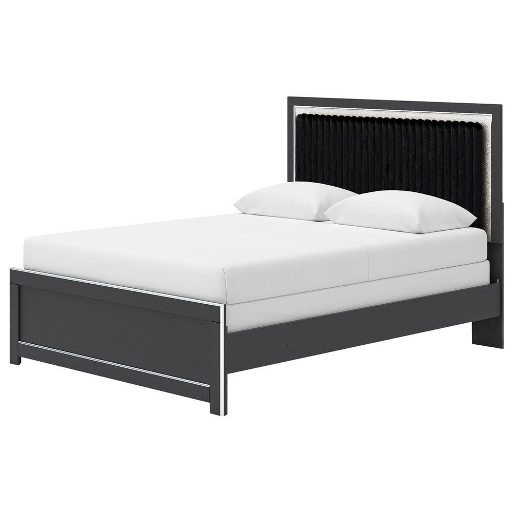 Ashley Zuraleus Queen Upholstered Panel Bed in Matte Black and Chrome, , large
