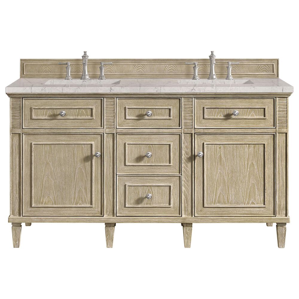 James Martin Vanities Lorelai 60&quot; Double Vanity in Whitewashed Oak with 3 cm Eternal Jasmine Pearl Quartz Top, , large