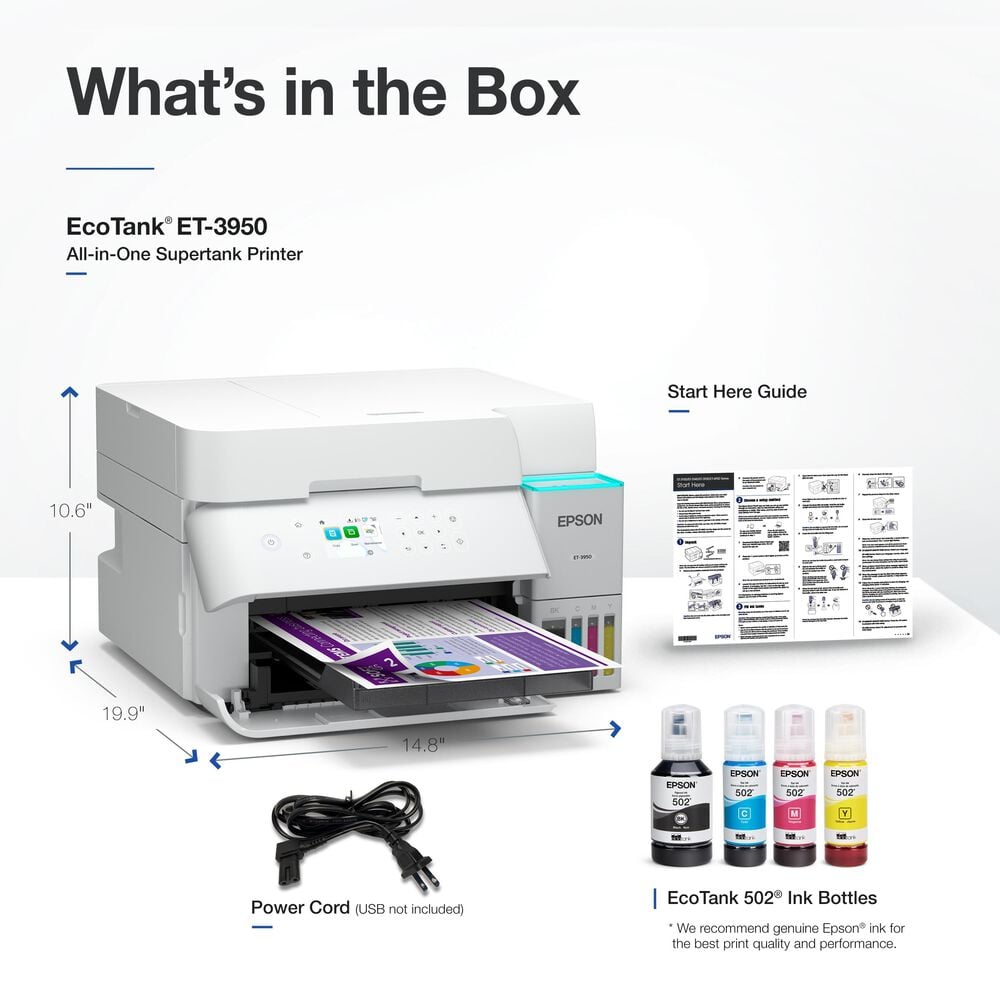 Epson EcoTank ET-3950 Wireless All-in-One Color Supertank Printer  White, , large