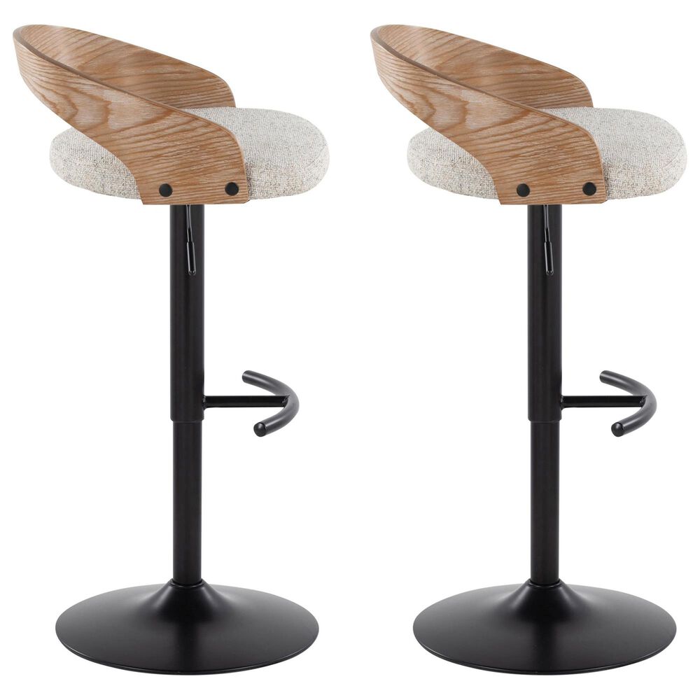 LumiSource Grotto Swivel Barstool with Oat Fabric Upholstery in Black and Whitewashed (Set of 2), , large
