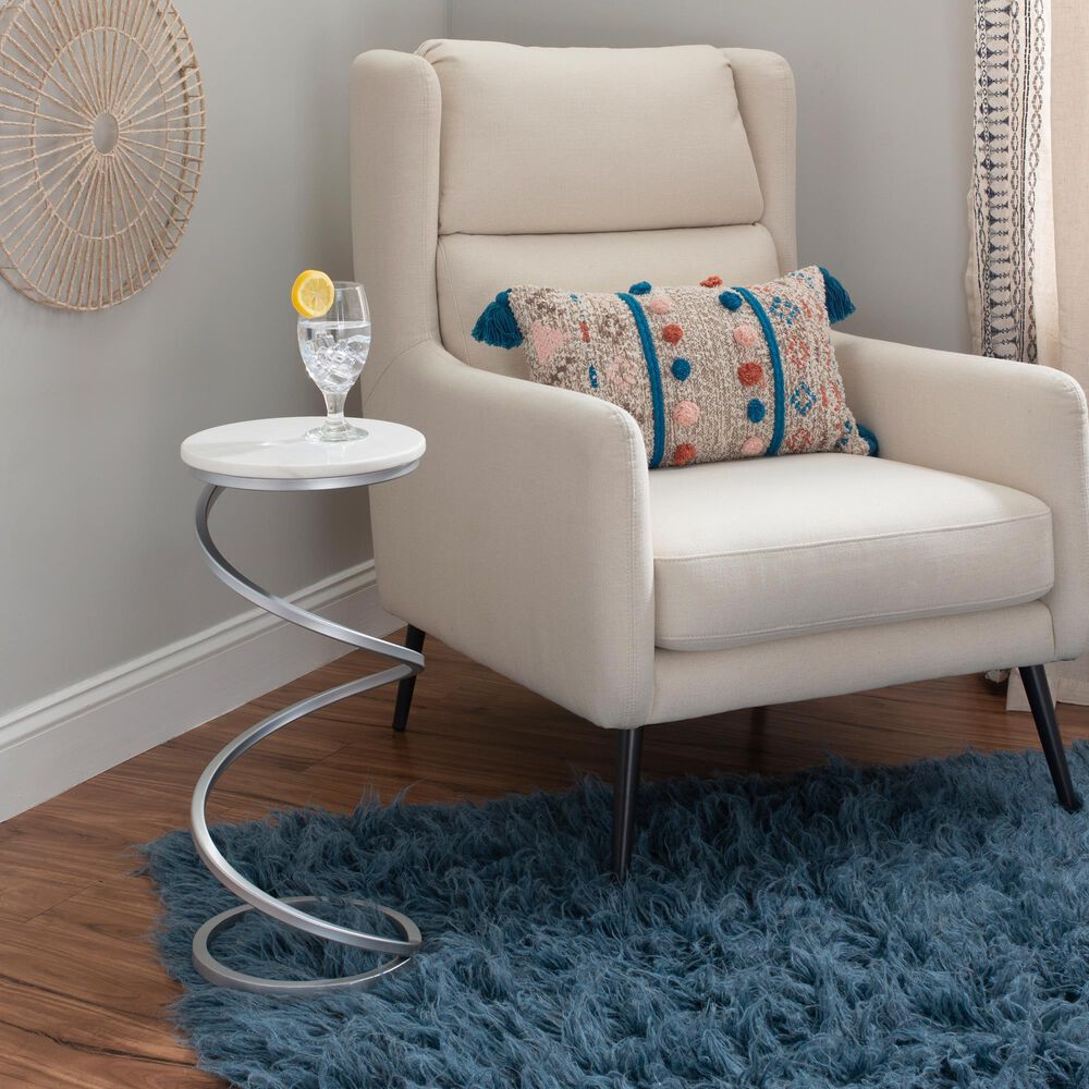 Linon Home Decor Rian Spiral Drink Table in Silver and White, , large