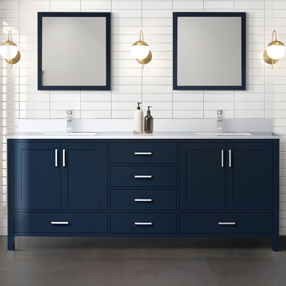 Lexora Home Jacques 80&quot; Double Bathroom Vanity in Navy Blue with 2 cm White Quartz Top and Rectangular Sinks, , large