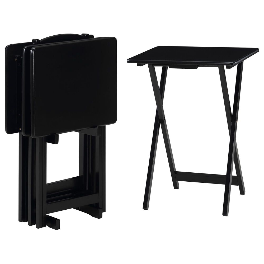 Coaster Donna 4-Piece TV Tray Table Set with Stand in Black, , large