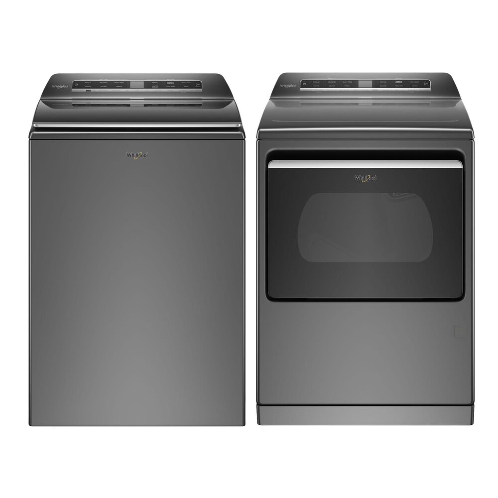 Whirlpool 5.3 Cu. Ft. Top Load Washer and 7.4 Cu. Ft. Gas Dryer Laundry Pair in Chrome Shadow, , large