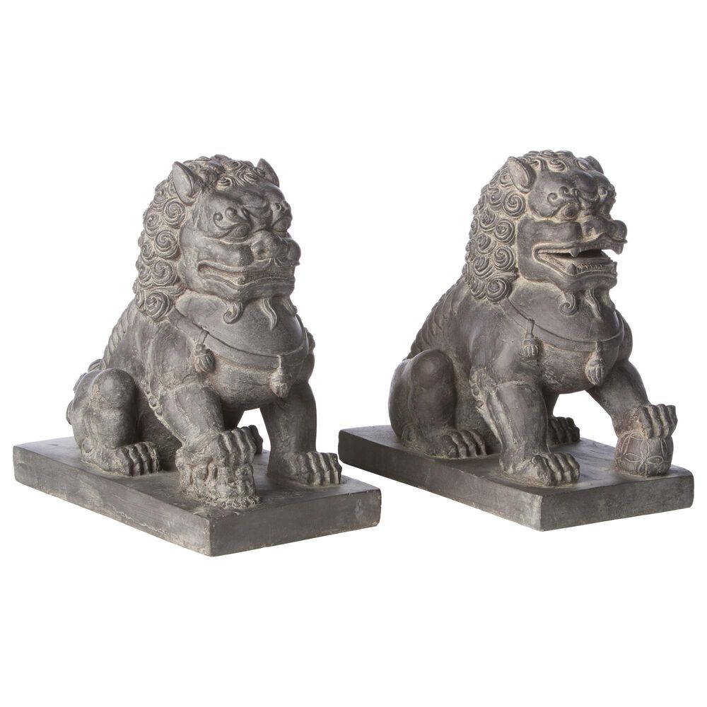 Alfresco Home 2-Piece Foo Dog Patio Statue in Antique Dark Brown, , large