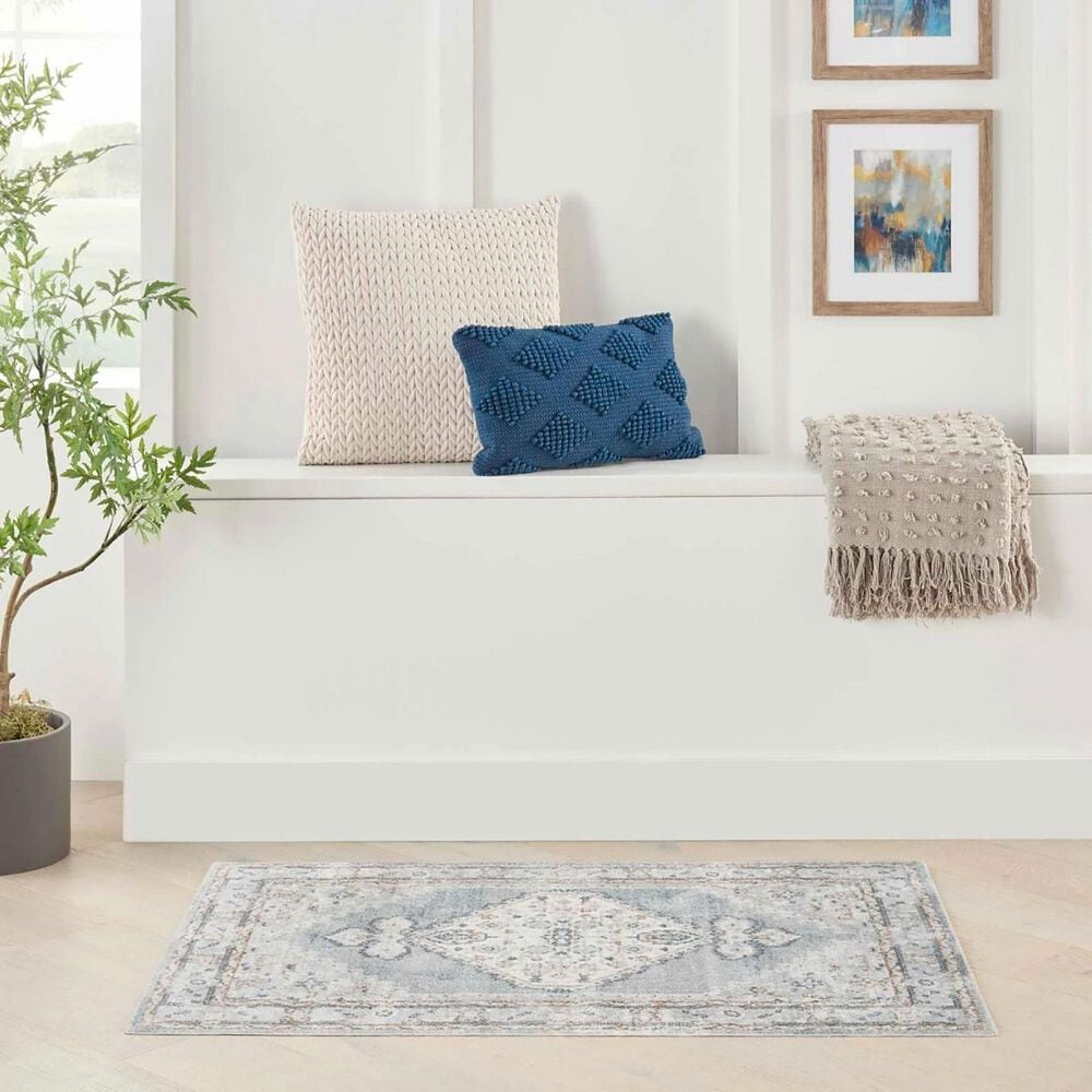 Nourison Astra Machine Washable 2&#39;2&quot; x 4&#39; Light Blue Area Rug, , large