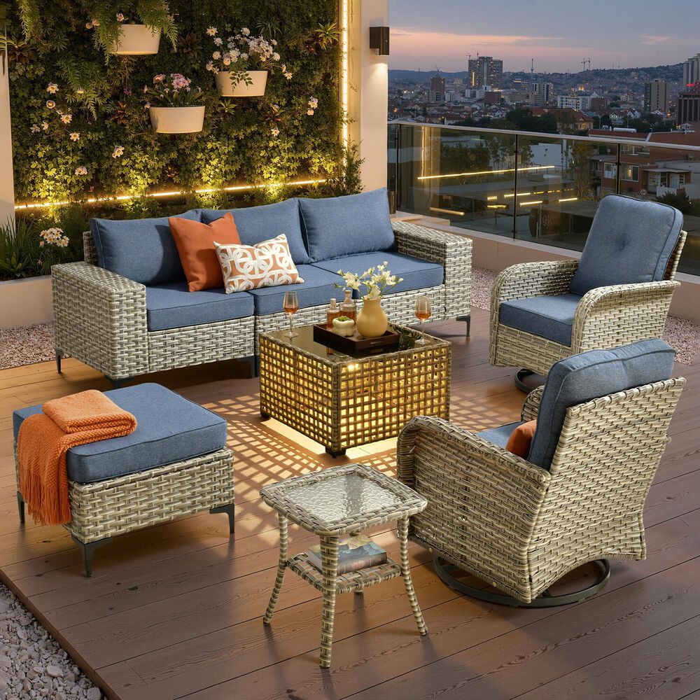 HOMLUX 8-Piece Patio Sectional Set in Denim Blue, , large