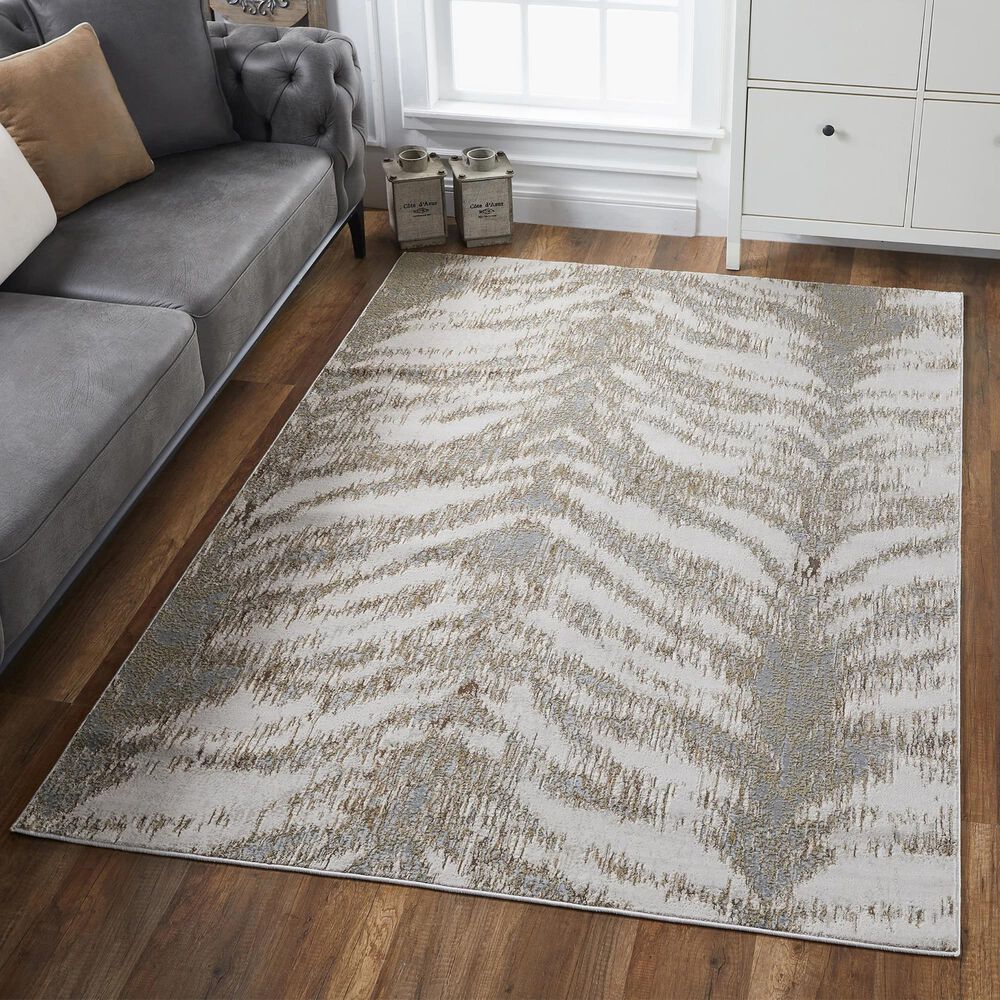 Kas Oriental Rugs Luna Herringbone 9&#39;10&quot; x 13&#39;2&quot; Silver and Gold Area Rug, , large