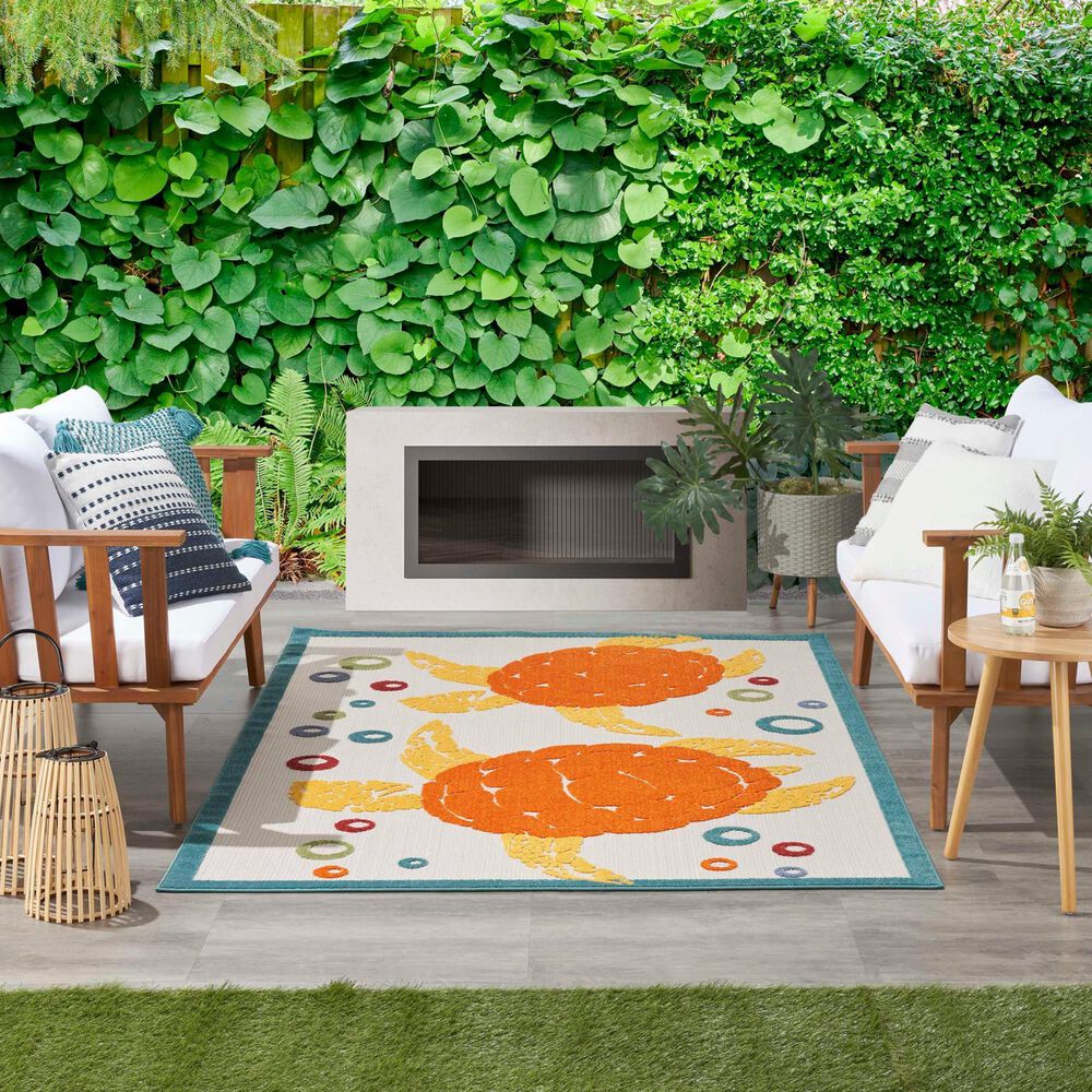 Nourison Aloha 9&#39; x 12&#39; Teal and Multicolor Indoor/Outdoor Area Rug, , large