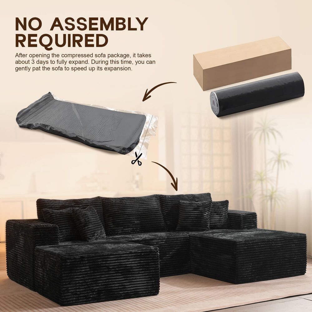 HOMLUX 108" Modular Sofa Set in Black, , large