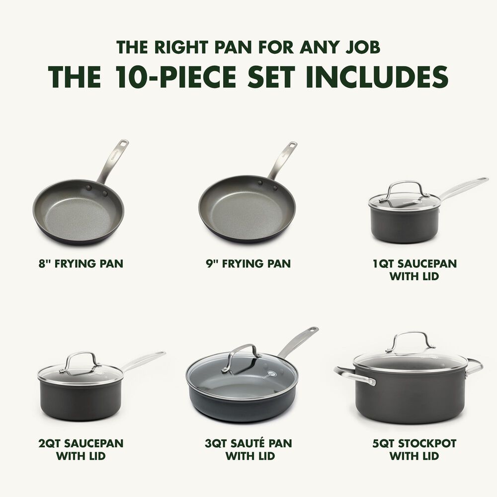 Green Pan Chatham 10-Piece Ceramic Nonstick Cookware Set in Grey, , large
