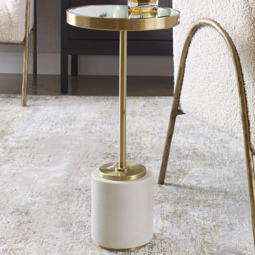 Uttermost Laurier 12" Drink Table in White and Brushed Brass, , large