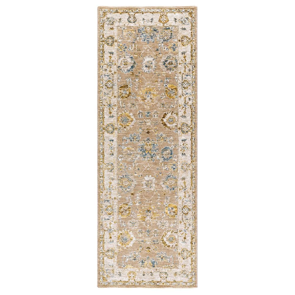 Surya Reina Tan, Light Brown, Light Gray, Cream, Denim, Mustard and Olive 2&#39;7&quot; x 10&#39; Runner, , large
