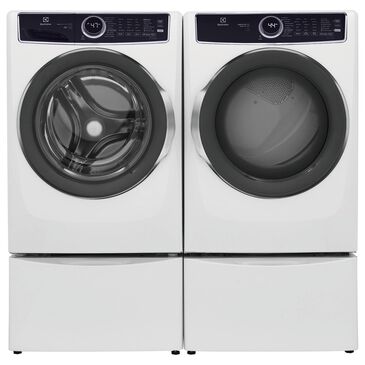 Electrolux 4.5 Cu. Ft. Front Load Washer and 8.0 Cu. Ft. Gas Dryer Laundry Pair with Pedestal in White, , large