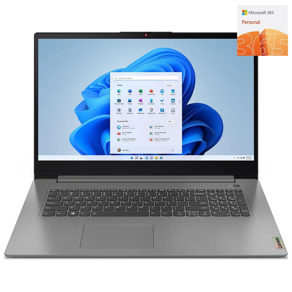 Lenovo 17.3" IdeaPad 3i Laptop | Intel Core i5-1135G7 - 8 GB RAM - Intel Iris Xe Graphics - 256 GB SSD in Arctic Grey + 365 Personal | 12-Month Subscription, 1 person | Premium Office apps | 1TB OneDrive cloud storage | PC/Mac Download (Digital Code in Box), , large