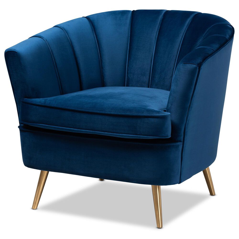 Baxton Studio Emeline Arm Chair with Brushed Gold Frame in Navy Blue, , large