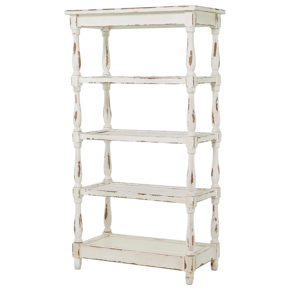 Maple and Jade 55" Farmhouse Wood Shelving Unit in White, , large
