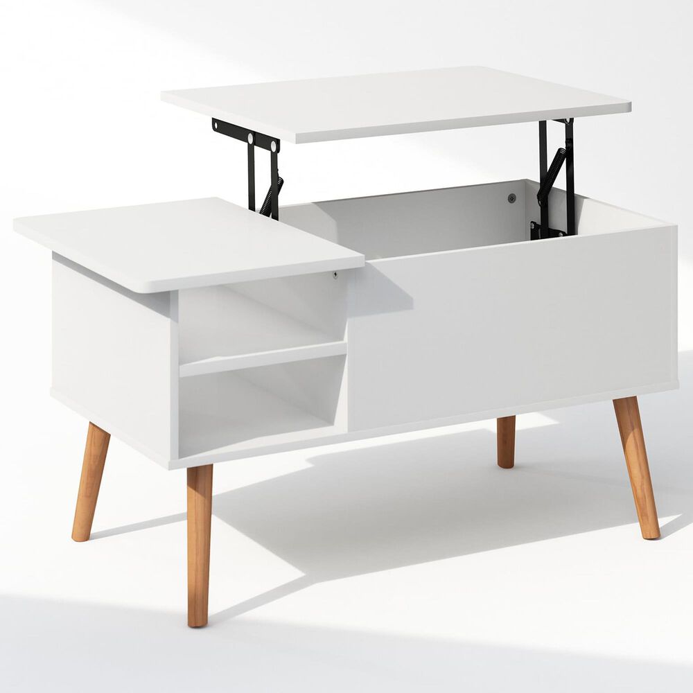 HOMLUX 2-Tier Lift Top Coffee Table in White, , large