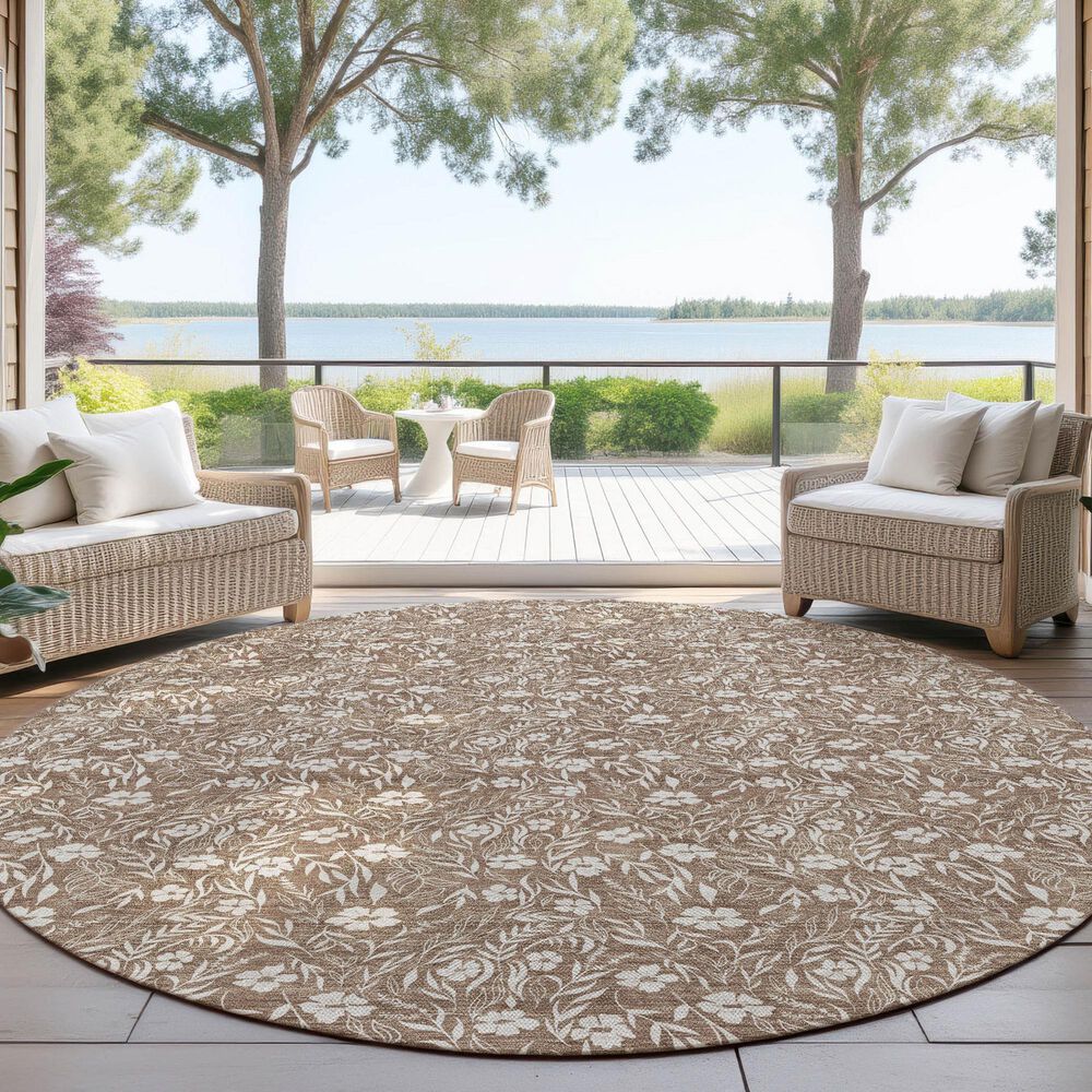 Dalyn Rug Company Soft Essentials Floral Mocha 8' Round Indoor/Outdoor Area Rug, , large