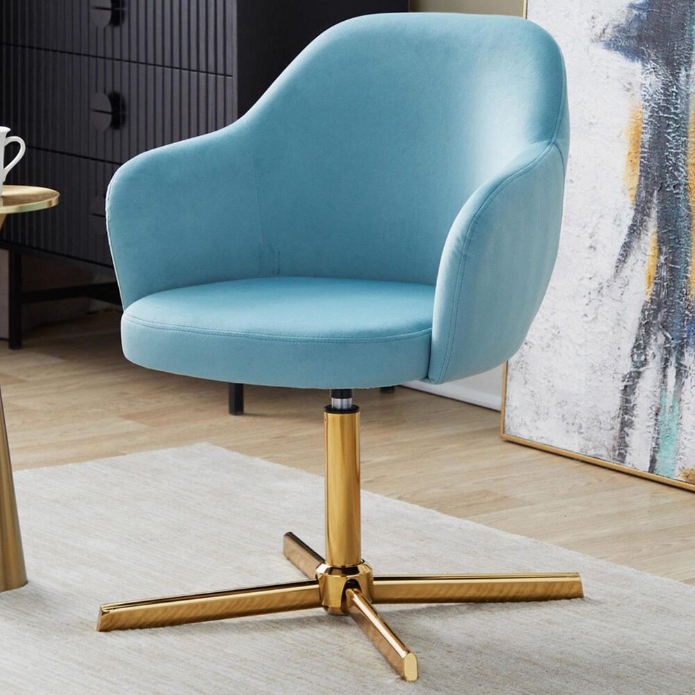 Lumisource Buena Swivel Accent Chair in Light Blue, , large