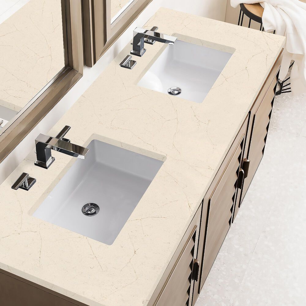 James Martin Vanities Portland 60&quot; Double Bathroom Vanity in Whitewashed Walnut with 3 cm Eternal Marfil Quartz Top and Rectangular Sinks, , large