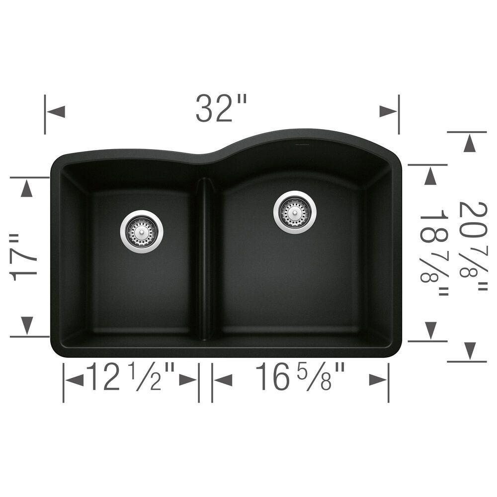 Blanco Diamond 1-3/4 Reverse Double Sink with Low Divide in Coal Black, , large