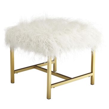 Signature Design by Ashley Elissa Stool in Gold and Faux White Fur, , large