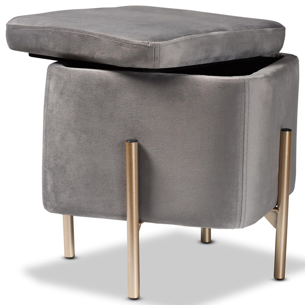 Baxton Studio Aleron Mid-Century Modern Storage Ottoman in Grey, , large
