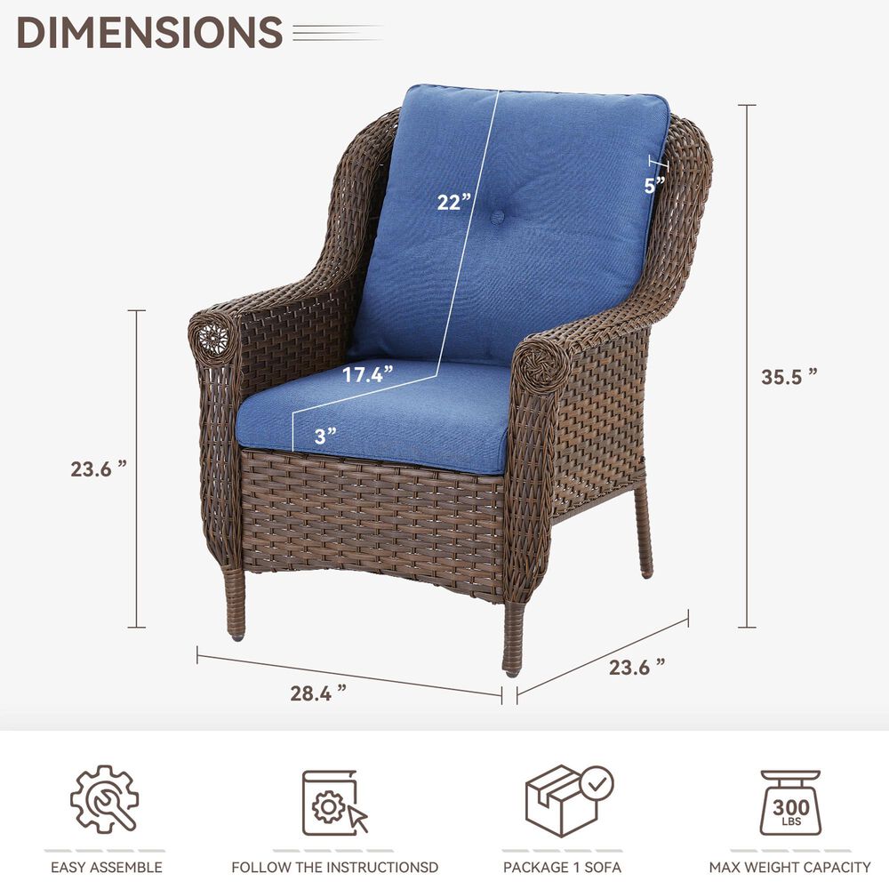 Sunwell Garden 36" Patio Stationary Chair with Wicker Armrest in Navy (Set of 2), , large