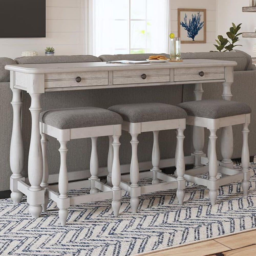 Golden Wave Furniture New Haven Sofa Table with Three Stools in Oyster Shell, , large