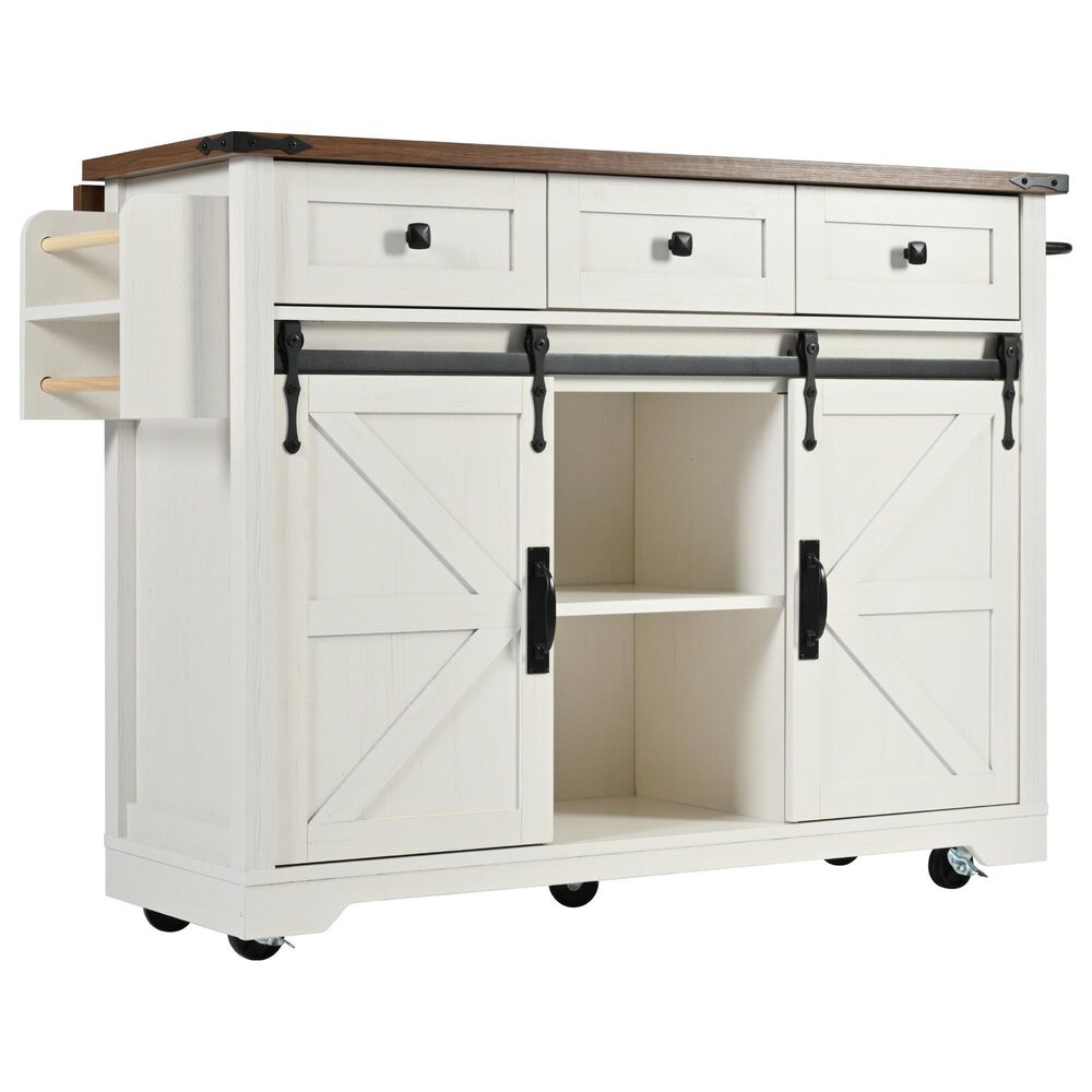 HOMLUX 54" Kitchen Island with Sliding Barn Door in White, , large
