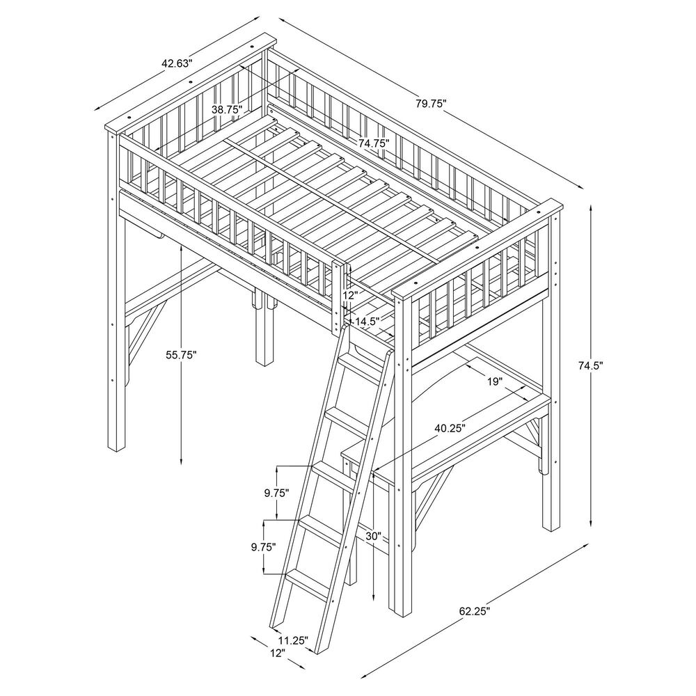 Linon Home Decor Levi Twin Workstation Loft Bed with Desk in Espresso, , large