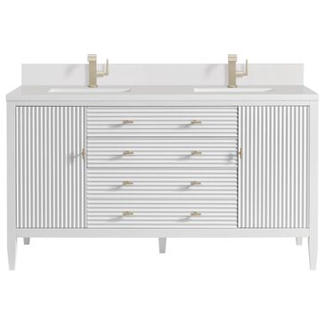 James Martin Vanities Myrrin 60" Double Vanity in Bright White with Single Hole and 3 cm White Zeus Quartz Top & Backsplash, , large