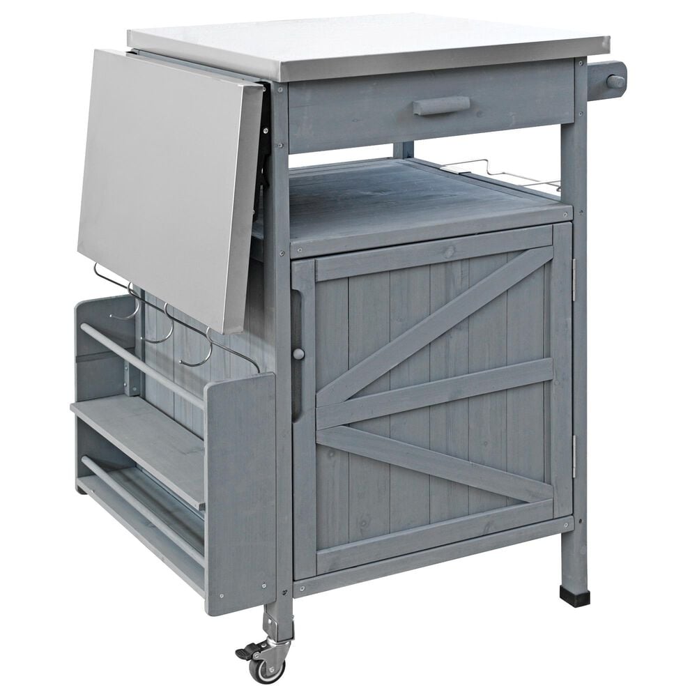 HOMLUX 40.5" Outdoor Kitchen Island with One Drawer in Blue Grey and Stainless Steel, , large