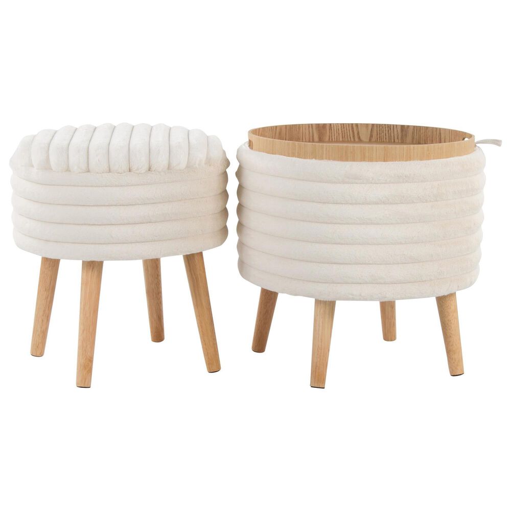 Lumisource Tray Plush 2-Piece Storage Ottoman Set in Cream, , large