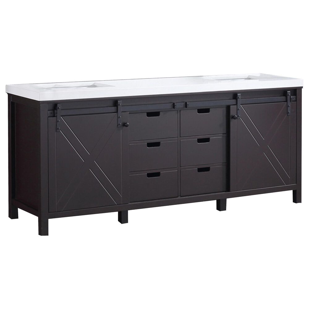 Lexora Home Marsyas 80" Double Bathroom Vanity in Brown with White Quartz Top and Rectangle Sinks, , large