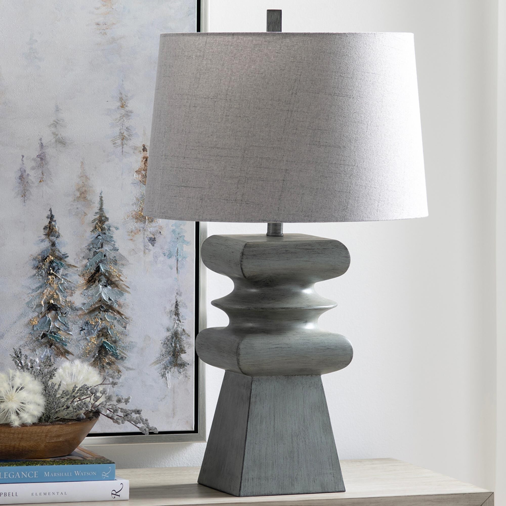 Crestview Collection Zane Table Lamp in Grey and Brushed Black