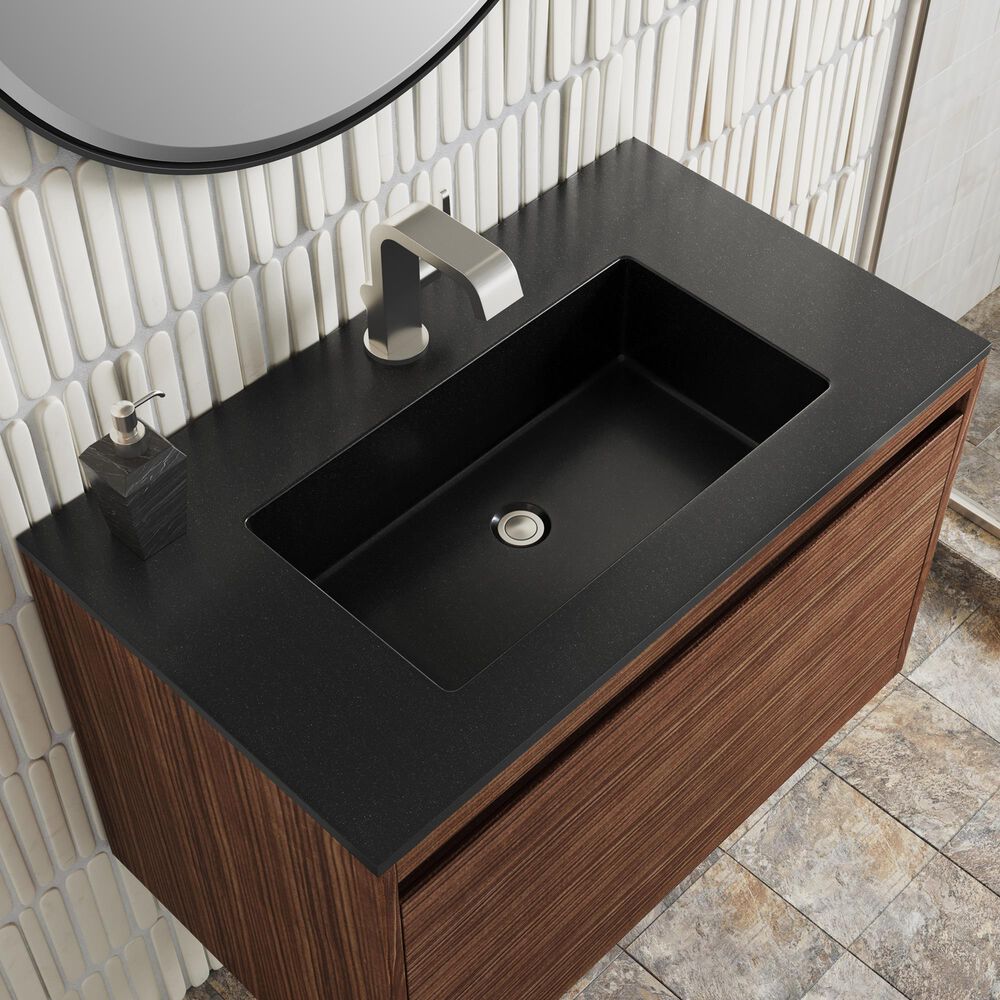 James Martin Vanities Mantova 31.5&quot; Single Vanity in Mid-Century Walnut and Brushed Nickel with 3 cm Charcoal Black Composite Stone Top and Rectangular Sink, , large