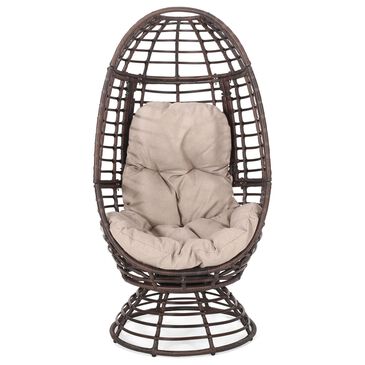 Noble House Pitner Patio Swivel Egg Chair in Dark Brown, , large