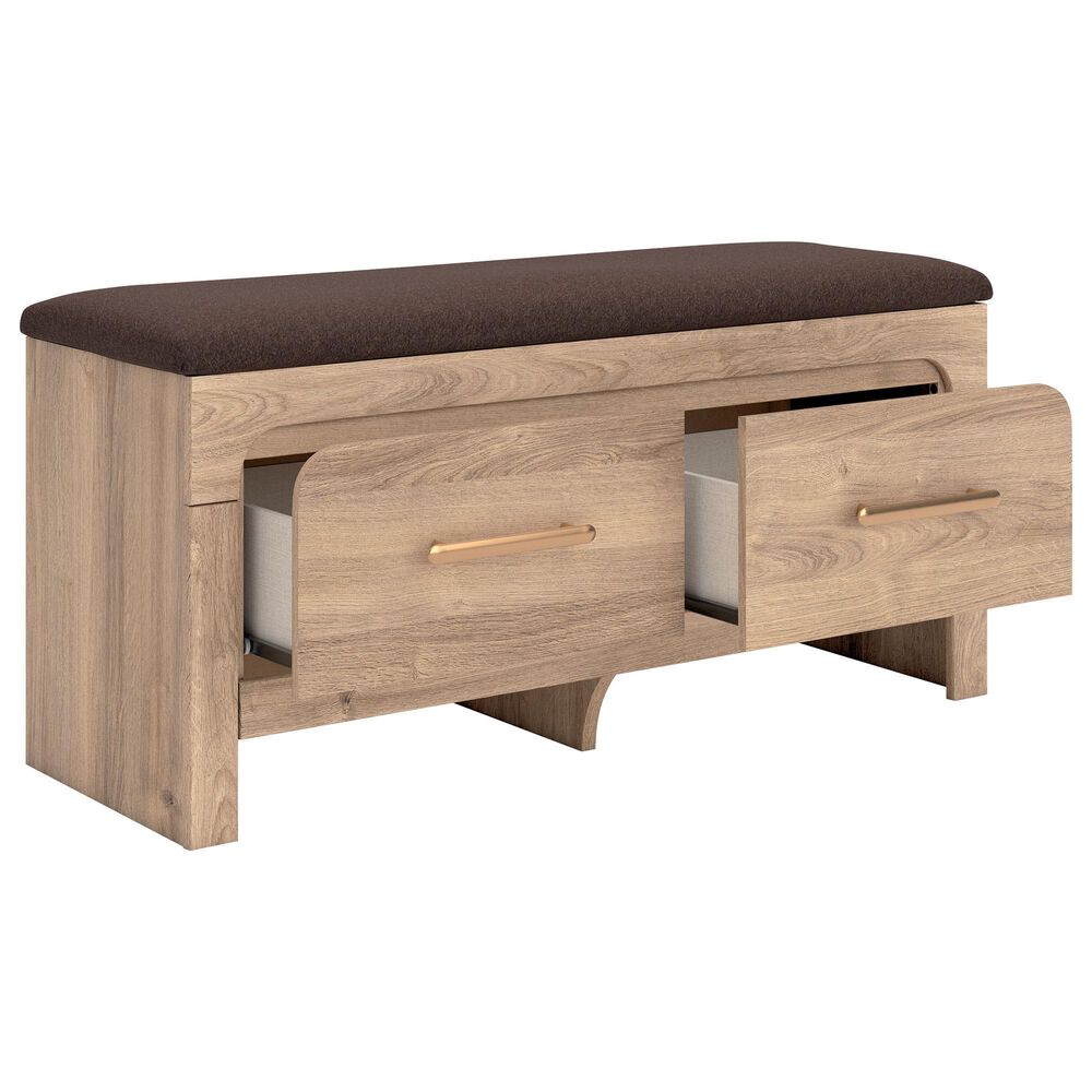 Ashley Kinlanni Storage Bench with Brown Cushion in Tan, , large