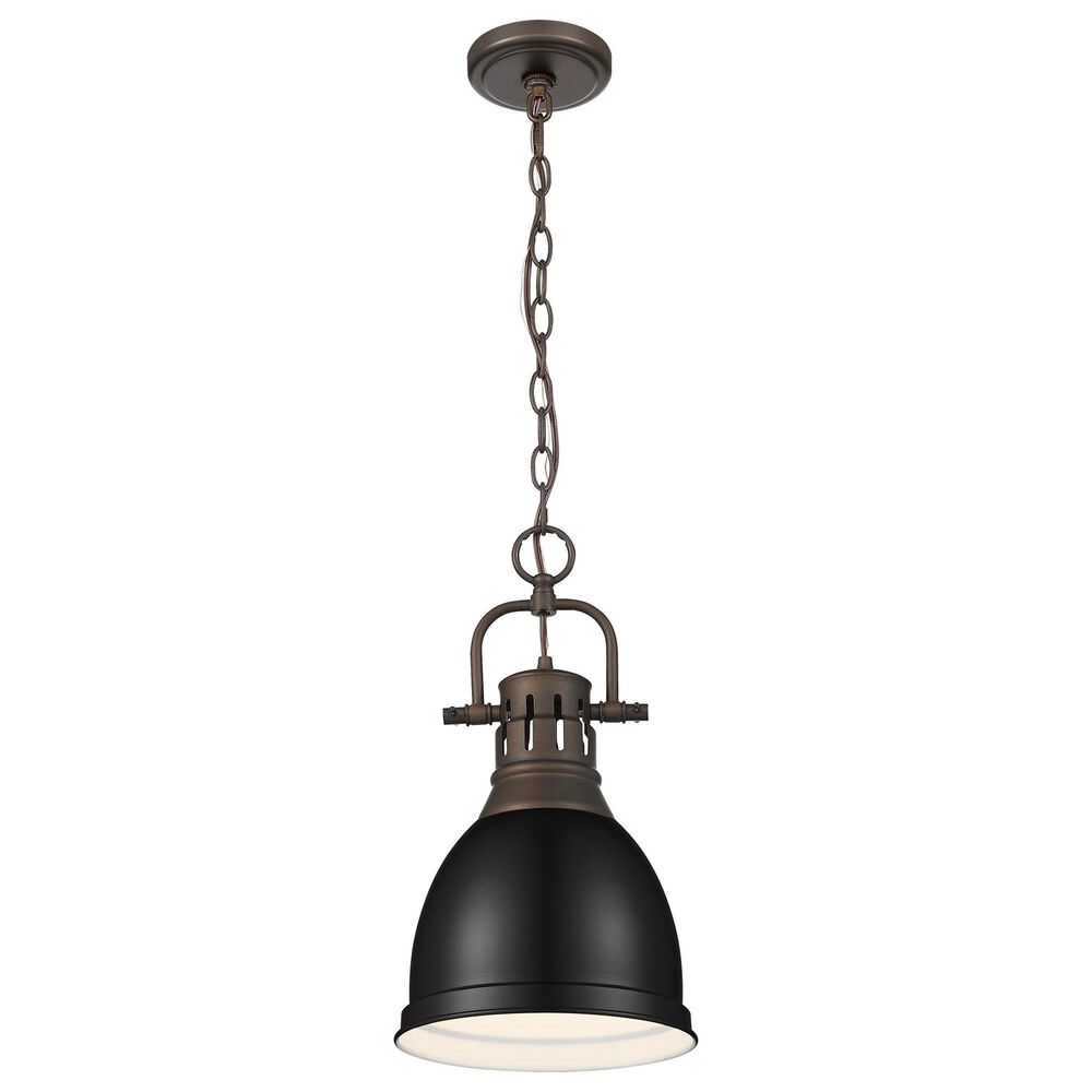 Golden Lighting Duncan 1-Light Small Pendant with Chain and Matte Black Shade in Rubbed Bronze, , large