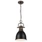 Golden Lighting Duncan 1-Light Small Pendant with Chain and Matte Black Shade in Rubbed Bronze, , large