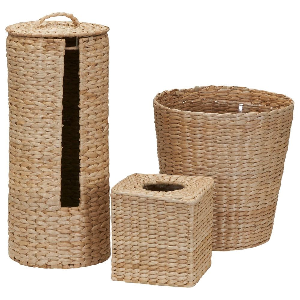 Household Essentials 3-Piece Wicker Bathroom Accessories Set with Toilet Tissue Stand, Wastebasket and Tissue Box in Brown, , large